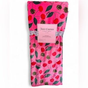 Juicy Couture Hot Pink Cherry Oversized Printed Plush Throw Blanket